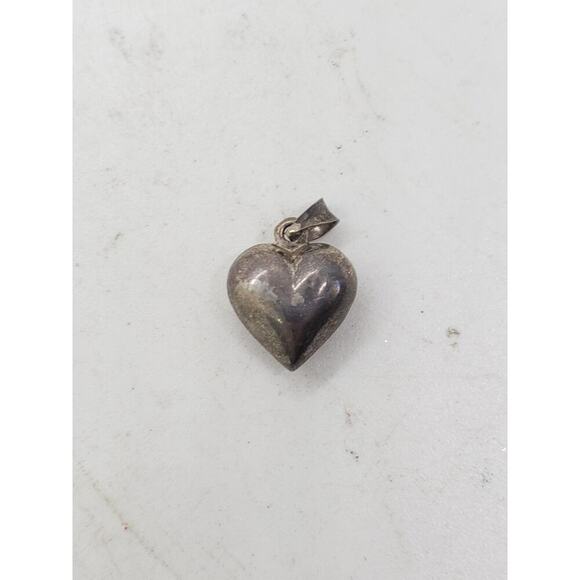 Vintage Large Sterling Silver 925 Big Puffy Heart Pendant Charm Patina - Picture 7 of 7